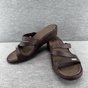 CROCS - Woman’s Patricia Wedge Brown Strappy Slide Slip On Sandals Size 10  B4